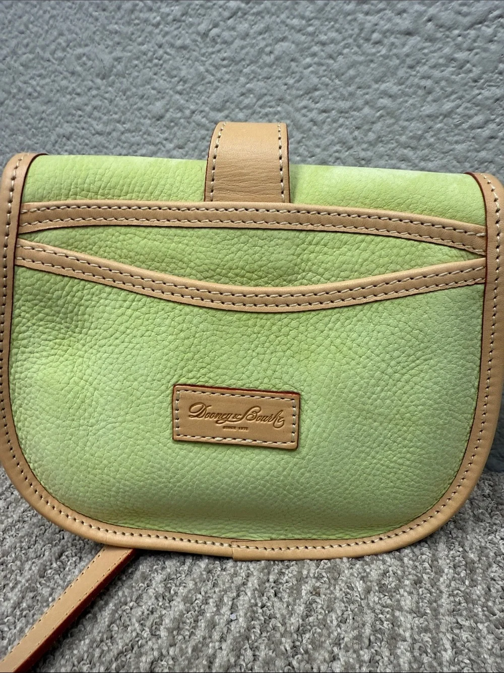 Rare Dooney & Bourke Nubuck/Suede Lime Green & Tan Leather Saddle BagCrossbody
